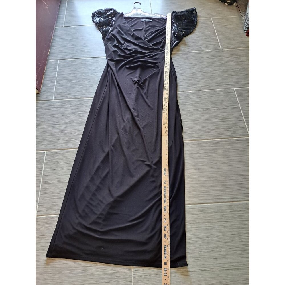 Lauren Ralph Lauren Black Gown Sequined Flutter Sleeves Size 14 Draped  Women's - Picture 11 of 11